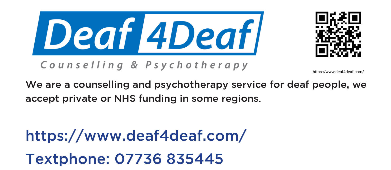 Banner linking to the Deaf 4 Deaf counselling service