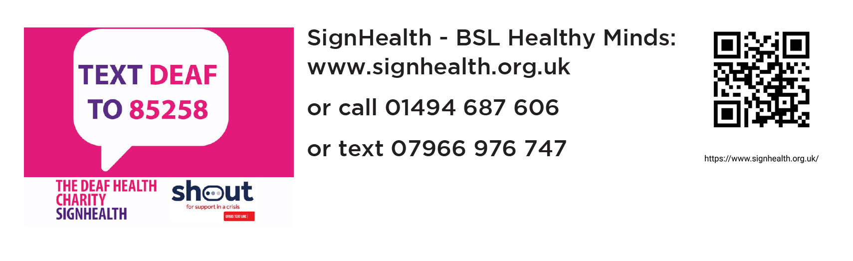 Banner link to the Charity Sign Health for deaf people in the UK