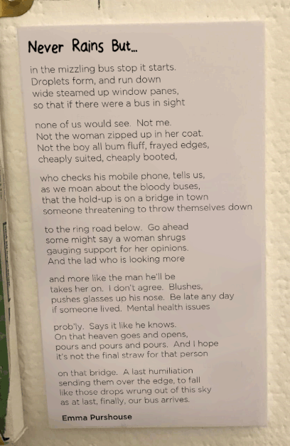 A photo of a poem written by Wolverhampton poet laureate Emma Purshouse on the theme of mental health